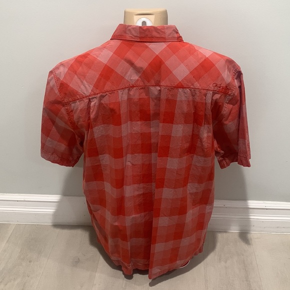 QUIKSILVER Button Down Short Sleave Shirt Casual Large Orange Plaid Men’s - Picture 4 of 7